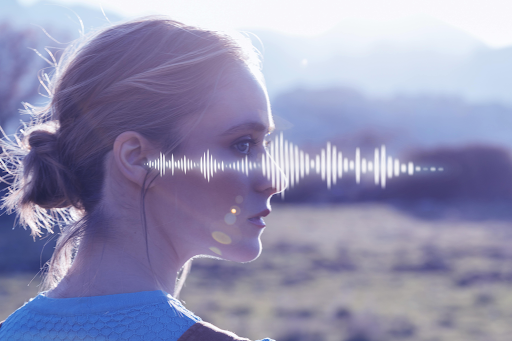 Woman listening to AI voice